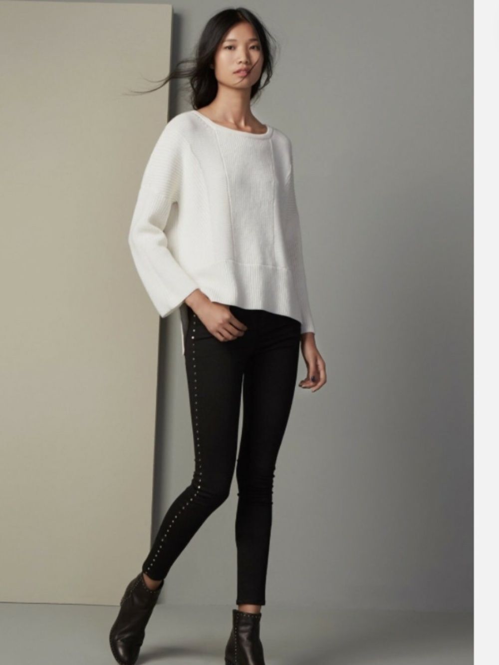 Rag & Bone Jean Dee Ivory Chunky Rib Knit Sweater XS 100% Merino Wool
